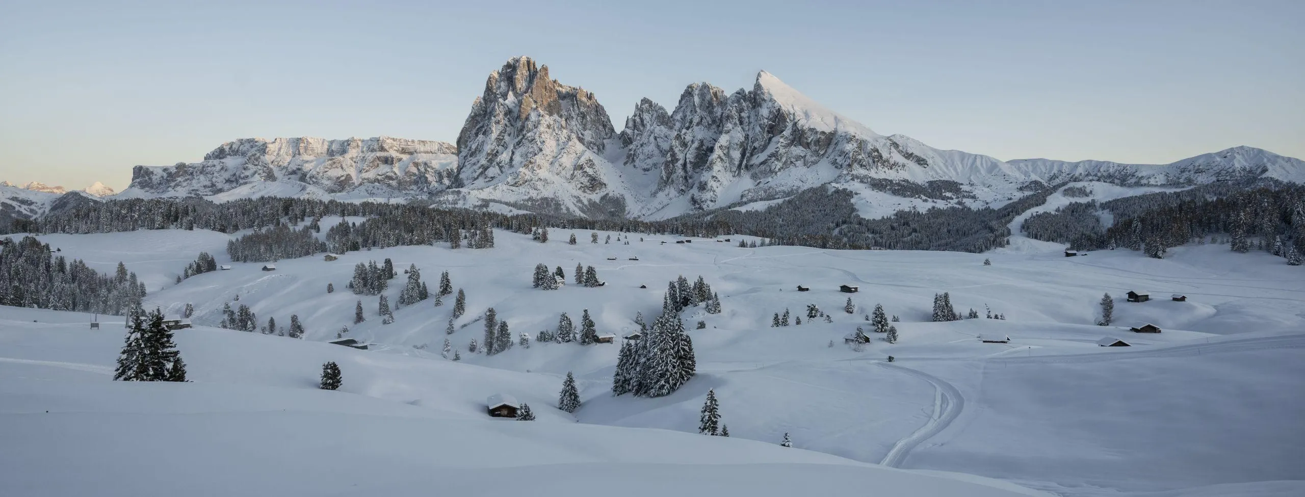 Sassolungo and Sasso Piatto in winter, Dolomites Unesco