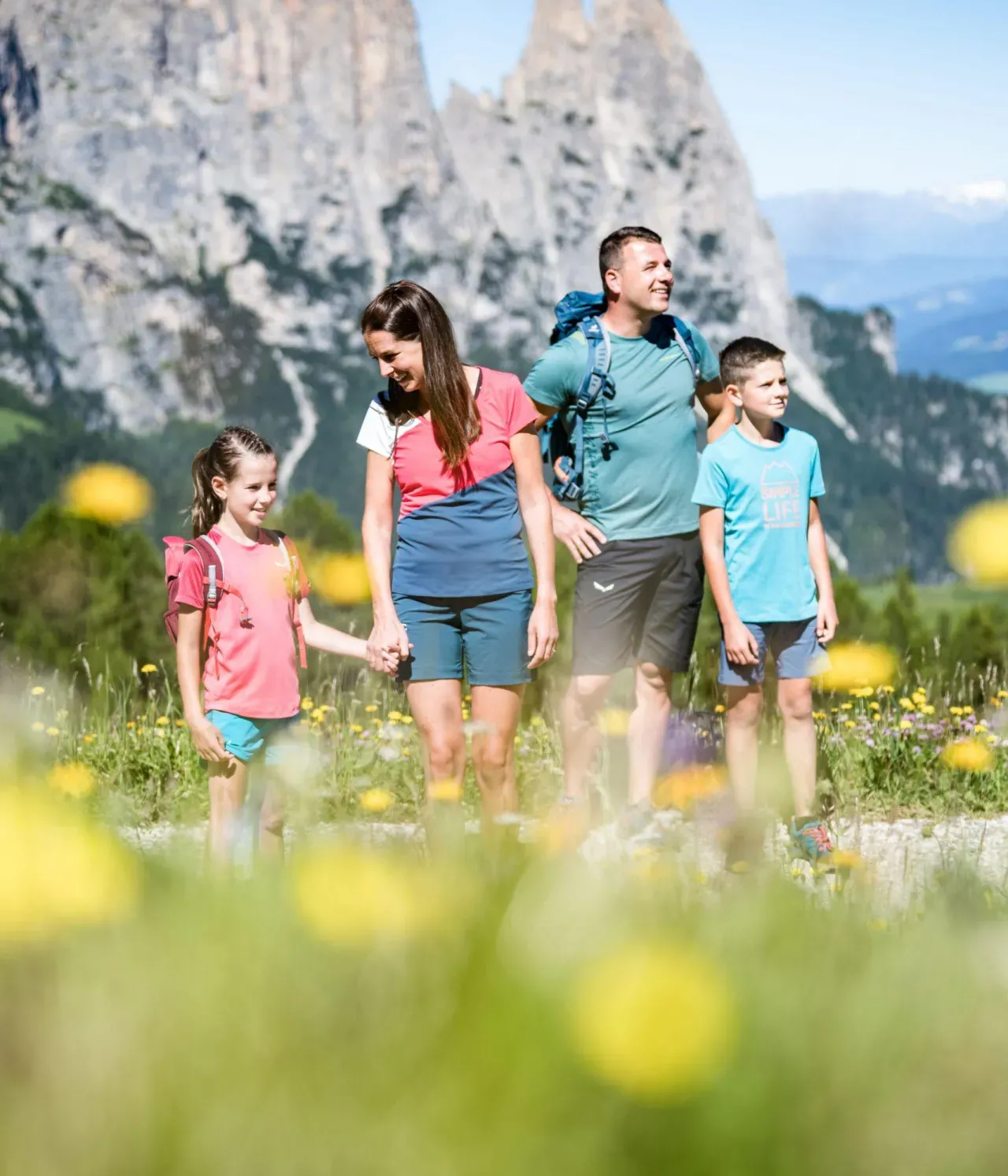 Summer family walk on the Alpe di Siusi